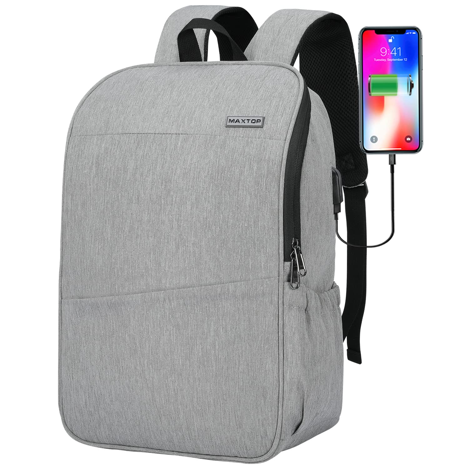 MAXTOP Deep Storage Laptop Backpack with USB Charging Port[Water Resistant] College Computer Bookbag Fits 15 Inch Laptop Black