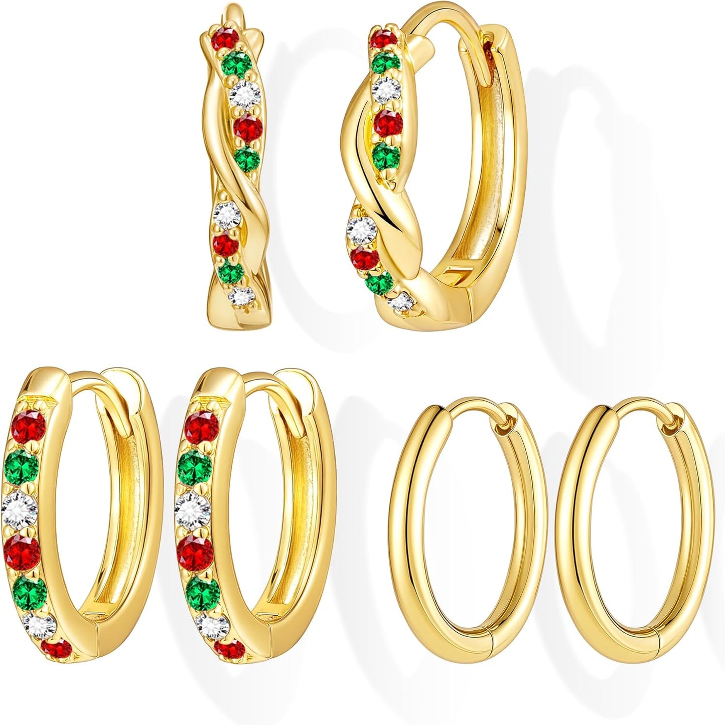 Inerney Gold Huggie Hoop Earrings Set for Women, Dainty Small Sterling Silver Earring Stacks Hypoallergenic Jewelry for Multiple Piercings, Trendy Twisted Cute Cartilage Hoops Birthstone Gift 3 Pairs