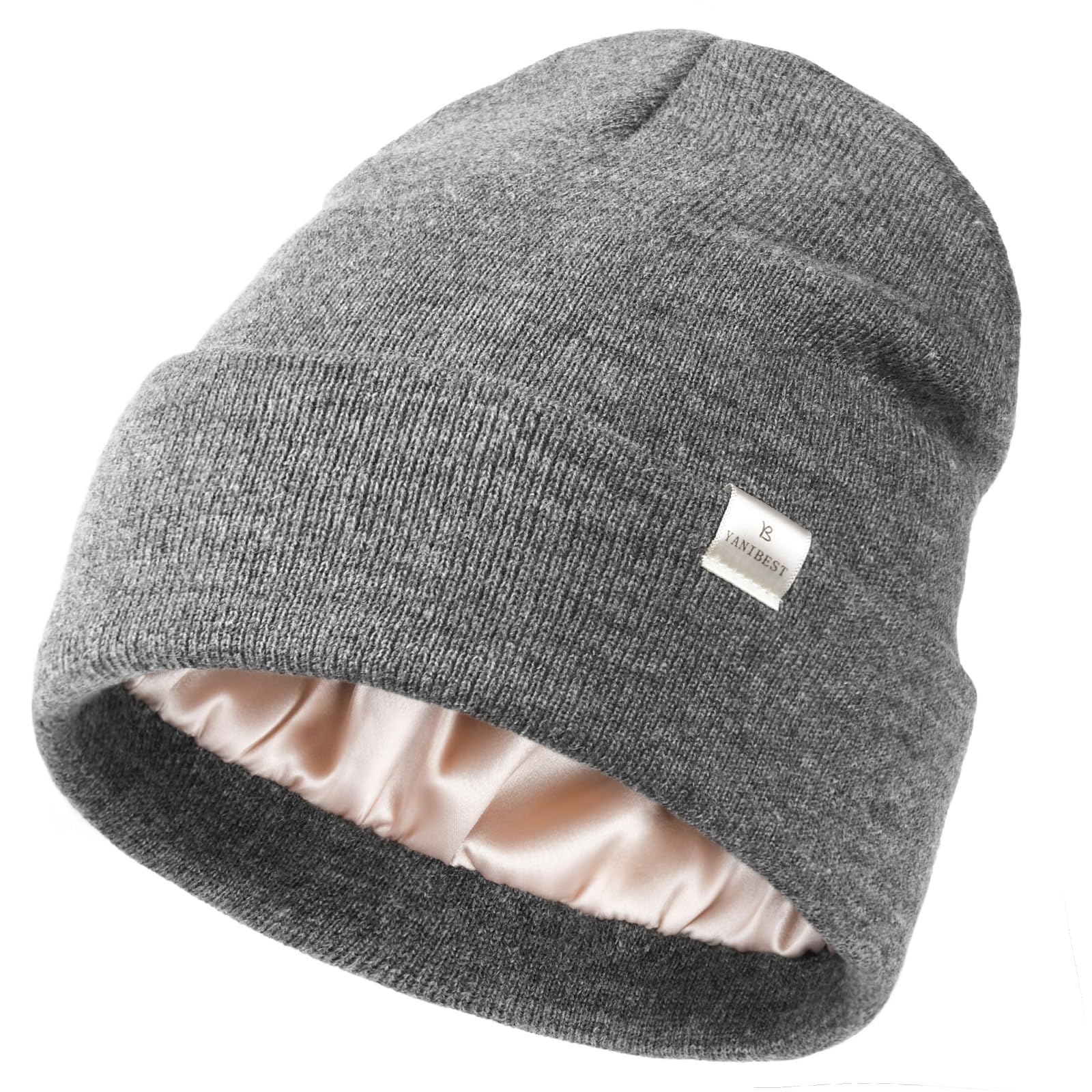YANIBEST Womens Satin Lined Knit Beanie Hat Acrylic Winter Hats for Women Men Silk Lining Soft Slouchy Warm Cuffed Beanie Hat