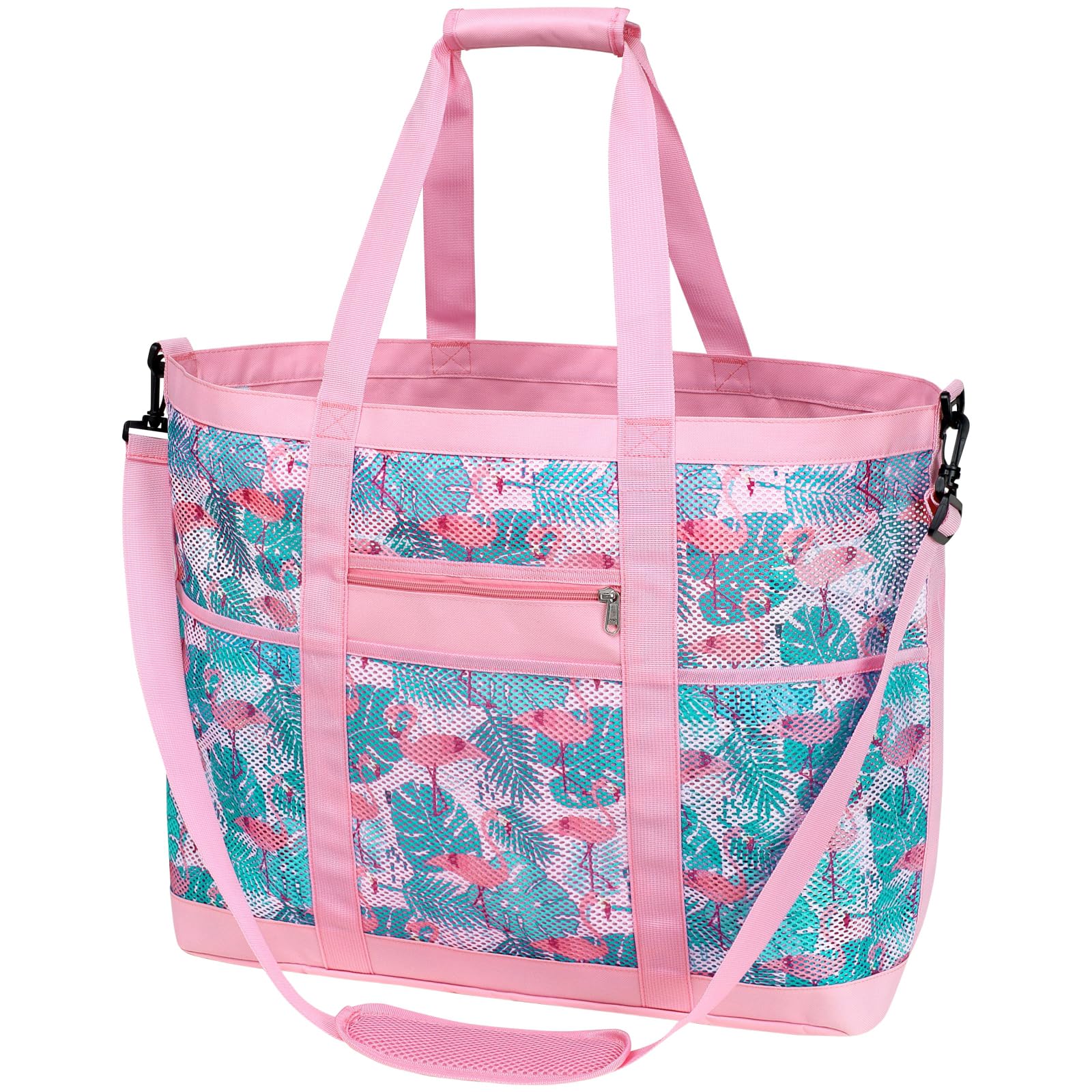 F-color Mesh Beach Bag Family - 9 Pockets Large Beach Tote for Cruise Vacation Essentials