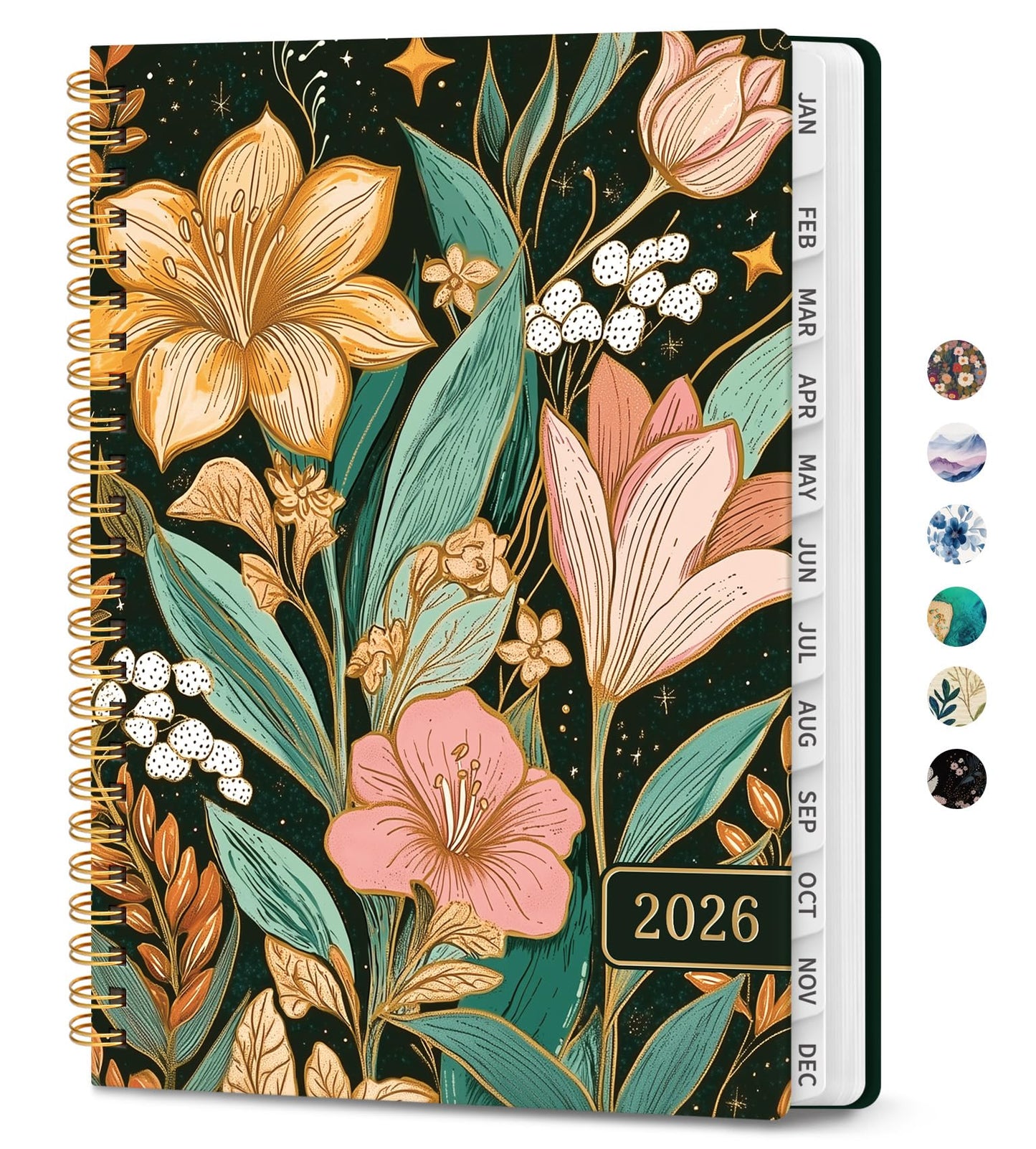 Hardcover 2026 Planner, Weekly and Monthly Calendar, Jan - Dec 2026 Planner Book with Tabs for Women, Inner Pocket, Spiral Bound, Perfect for Office/Home/School Supplies, Petals, A5, 6.3" x 8.5"