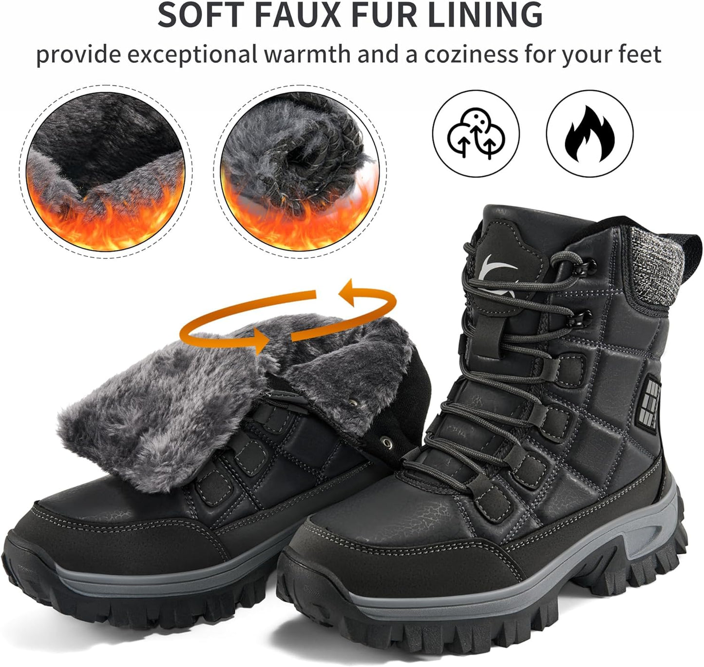 Aomigoct Winter Snow Boots for Women: Warm Fur Lined Waterproof Leather Ankle Booties for Outdoor Hiking Non Slip