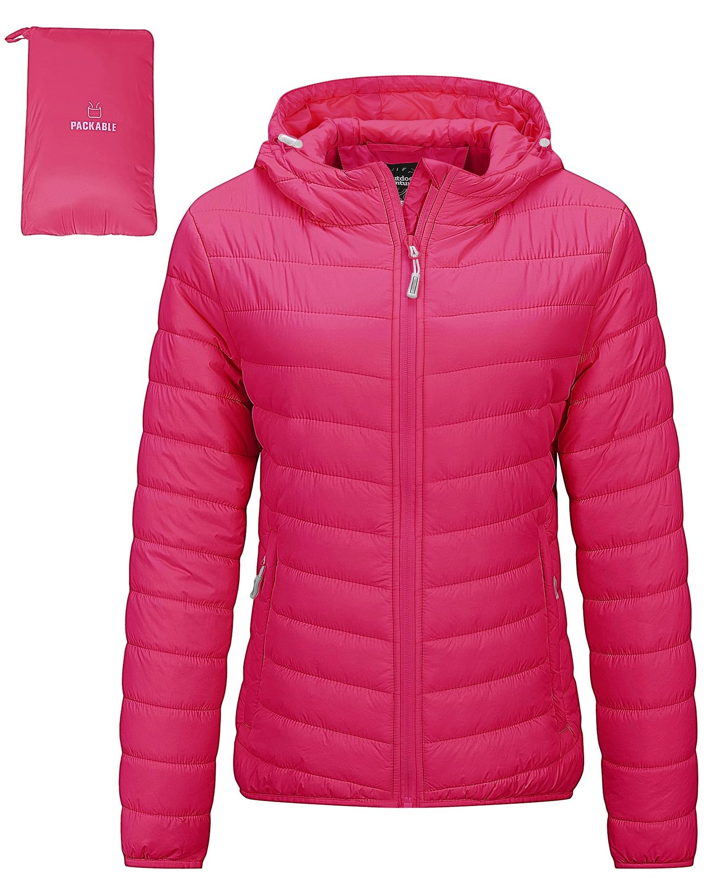 Outdoor Ventures Women's Packable Lightweight Full-Zip Puffer Jacket with Hood Quilted Winter Coat