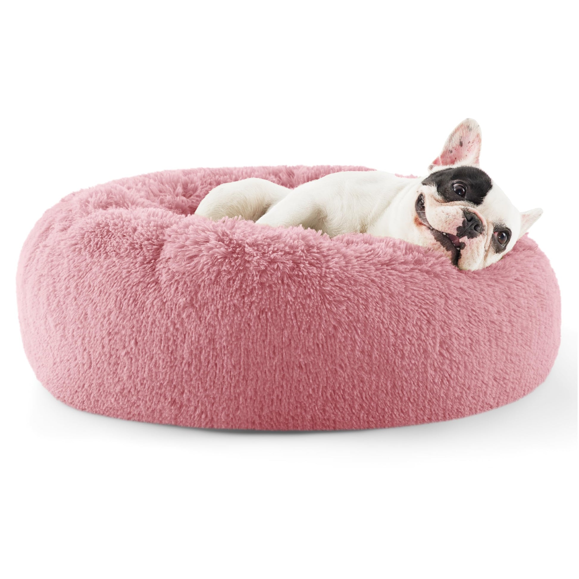 Bedsure Calming Dog Bed for Small Dogs - Donut Washable Small Pet Bed, 23 inches Anti-Slip Round Fluffy Plush Faux Fur Large Cat Bed, Fits up to 25 lbs Pets, Camel