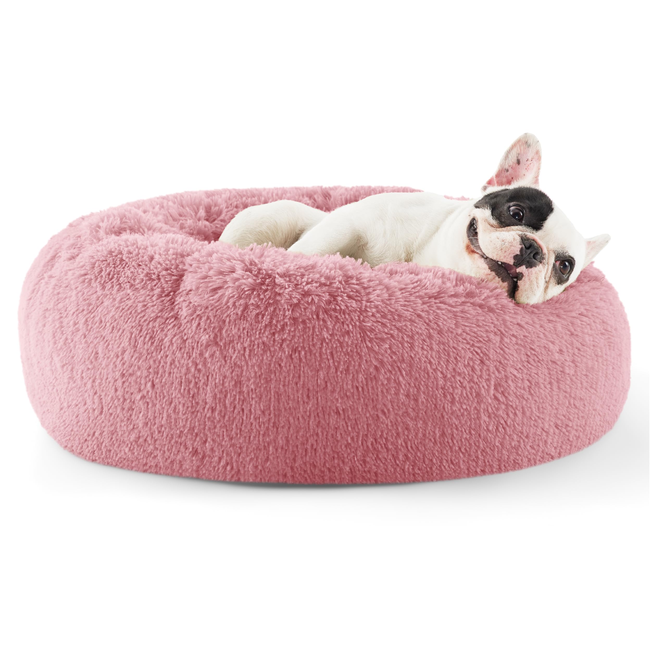 Bedsure Calming Dog Bed for Small Dogs - Donut Washable Small Pet Bed, 23 inches Anti-Slip Round Fluffy Plush Faux Fur Large Cat Bed, Fits up to 25 lbs Pets, Camel