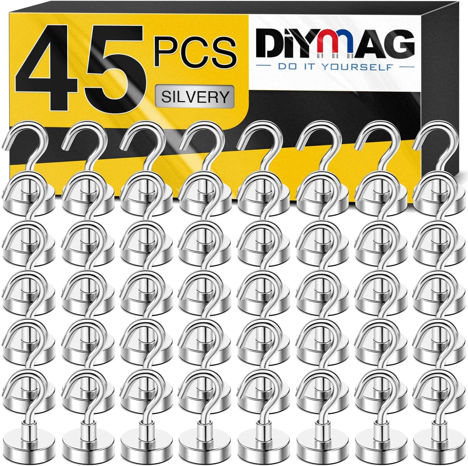 DIYMAG Magnetic Hooks, 30lbs+ Magnet Hook 2025 Cruise Cabin Ship Essentials Heavy Duty Strong Magnets Refrigerator Fridge Hanging for Classroom Beach Vacation Kitchen Grills Home 20 Pack (Silver)