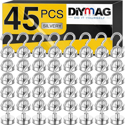 DIYMAG Magnetic Hooks, 30lbs+ Magnet Hook 2025 Cruise Cabin Ship Essentials Heavy Duty Strong Magnets Refrigerator Fridge Hanging for Classroom Beach Vacation Kitchen Grills Home 20 Pack (Silver)
