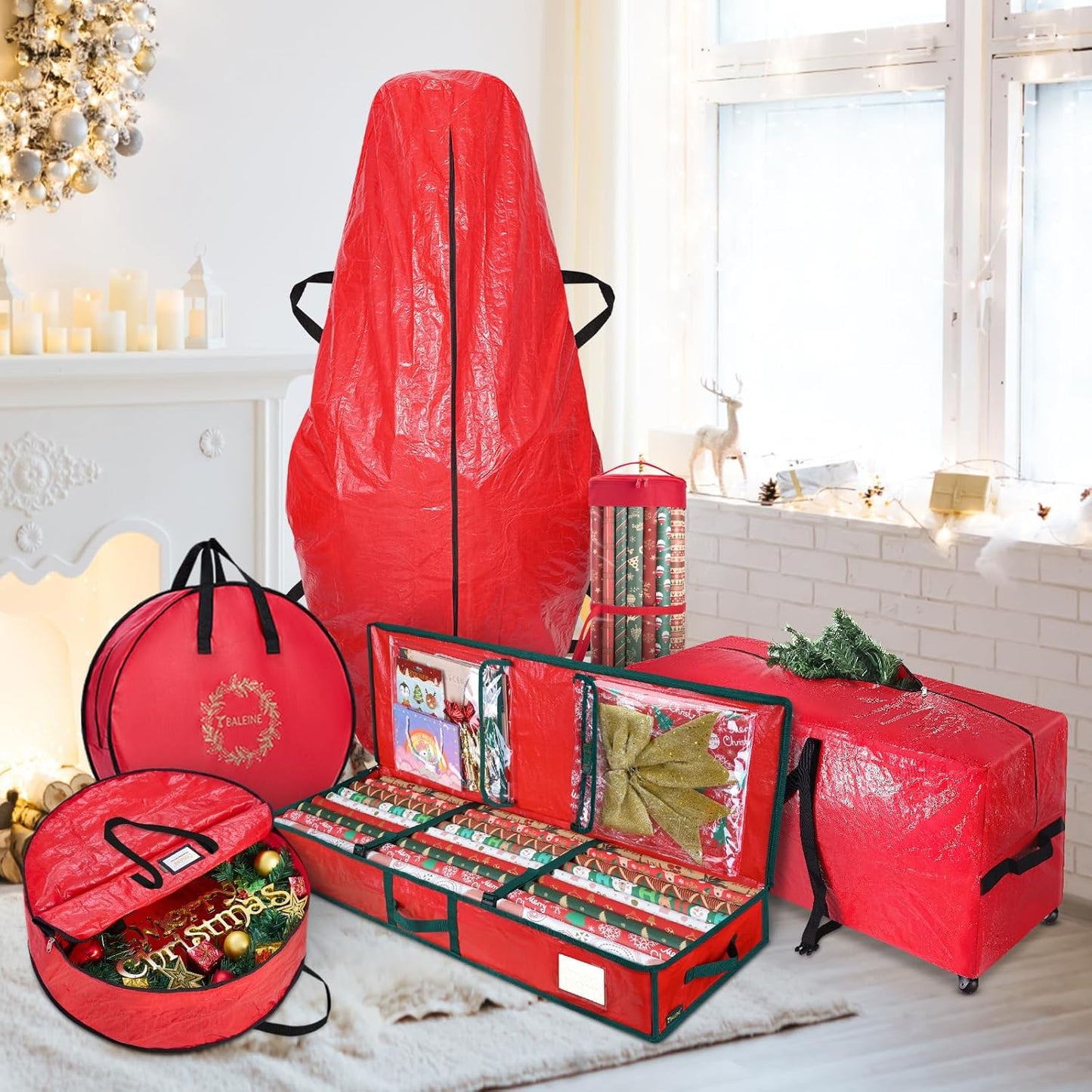 BALEINE 2 Pack Wreath Storage Container, Christmas Wreath Storage Bag with Reinforced Handle for Holiday Xmas (Green, 24"X8")