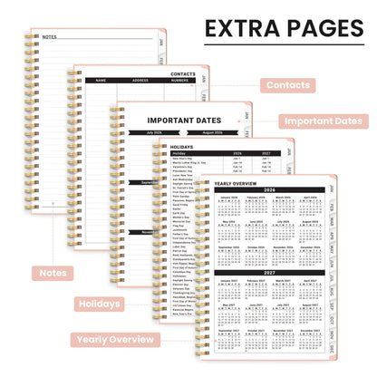 Hardcover 2026 Planner, Weekly and Monthly Calendar, Jan - Dec 2026 Planner Book with Tabs for Women, Inner Pocket, Spiral Bound, Perfect for Office/Home/School Supplies, Petals, A5, 6.3" x 8.5"