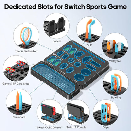 Switch Sports Accessories Kit with Storage Station - Compatible with Switch/OLED & Joy-con, Ideal for Family Sports Party Game Storage and Organization Wii U PS3 Interactive Gaming Figures