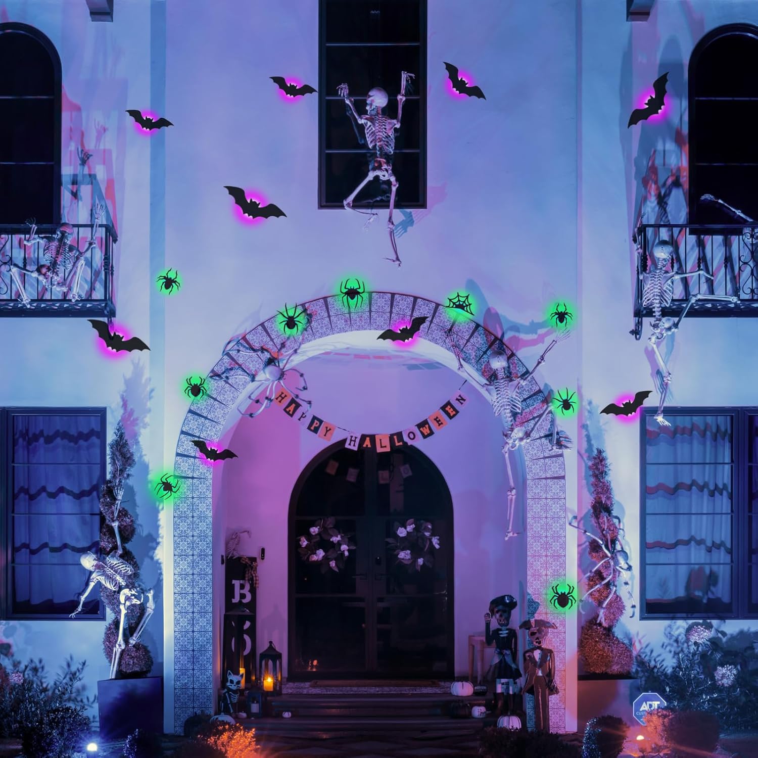 3D LED Halloween Wall Decor – Light-Up Bat & Spider Stickers for Haunted House, Home, Bar & Spooky Party Decorations (12 Bats + 9 Spiders)