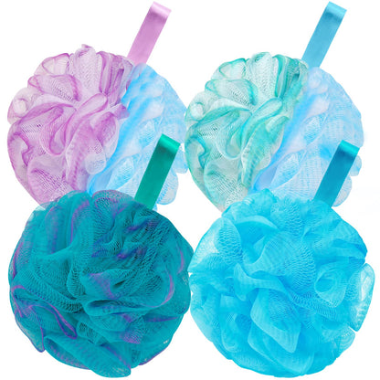 Bath Loofah Shower Sponge Body Back Scrubber Soft Mesh Shower Puffs Exfoliating Loofa for Women & Men Bath Accessories Cleaning Tool (Pack of 4 60G Loofah, Dark Elf)