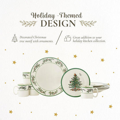 Spode Christmas Tree 12-Piece Dinnerware Set (Service for 4) - Festive Holiday Tableware with Plates & Mugs - Fine Earthenware Christmas Dinnerware - Microwave & Dishwasher Safe