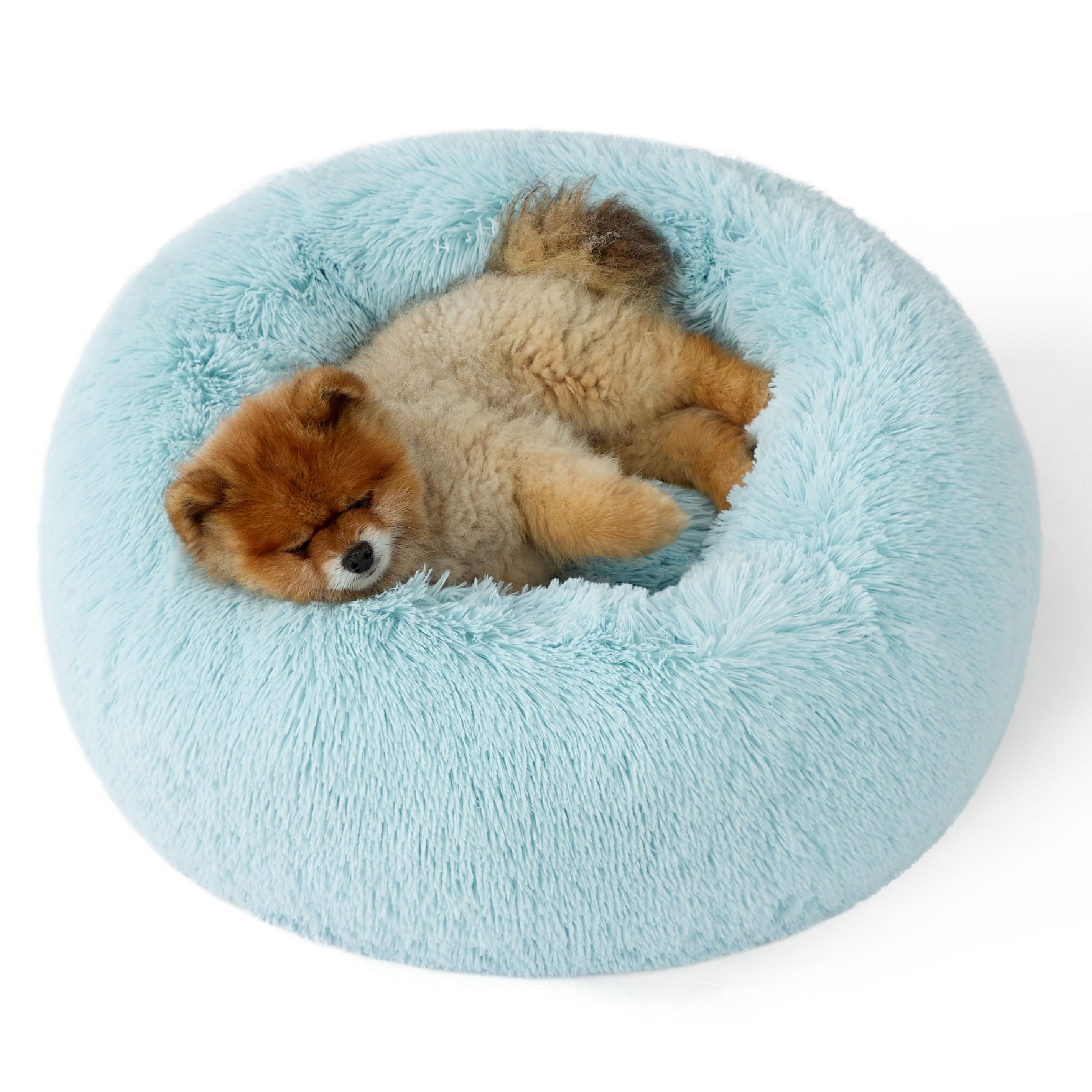 Bedsure Calming Dog Bed for Small Dogs - Donut Washable Small Pet Bed, 23 inches Anti-Slip Round Fluffy Plush Faux Fur Large Cat Bed, Fits up to 25 lbs Pets, Camel