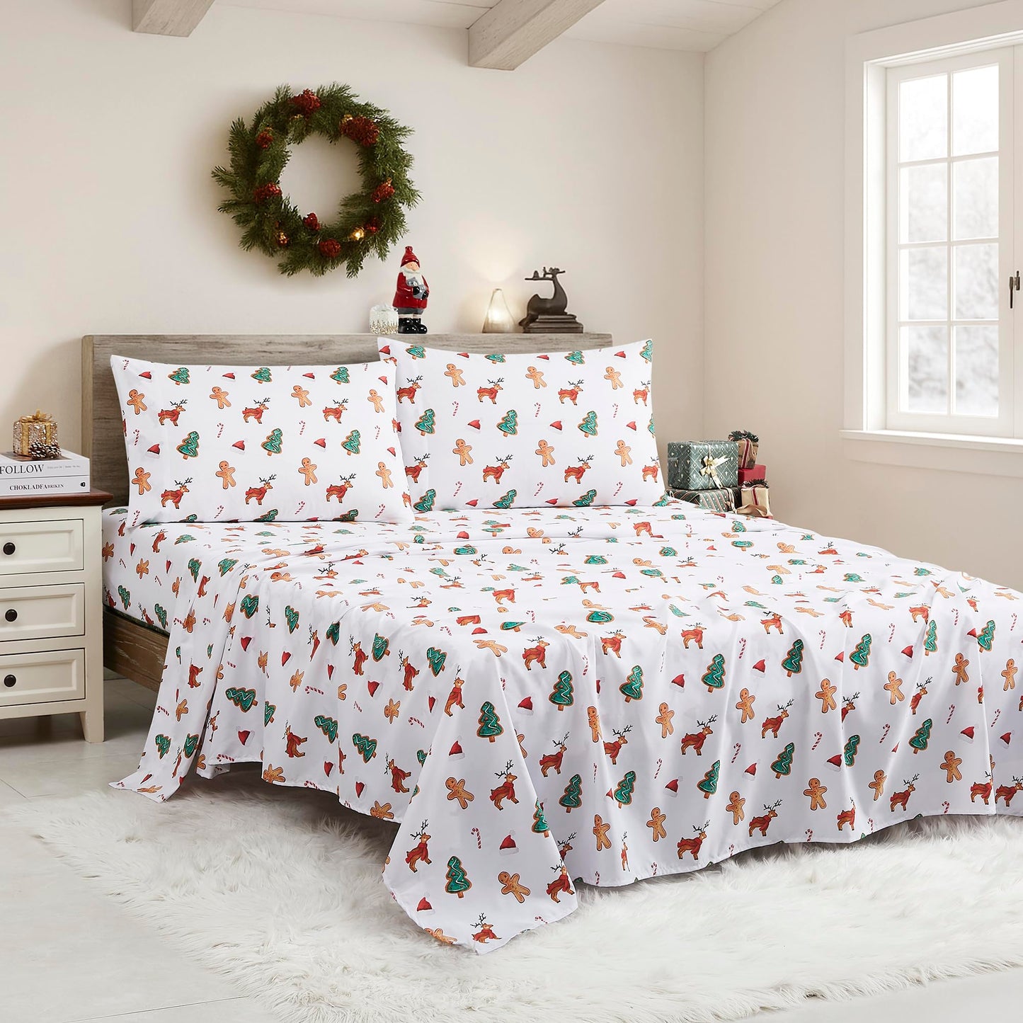 Christmas Sheets King Size with Built‑in Sheet Straps – Cozy Christmas Bedding for Holiday Cheer & Winter Dreams – Soft, Snug Sleep for Seasonal Celebrations, Polar Bear & Reindeer