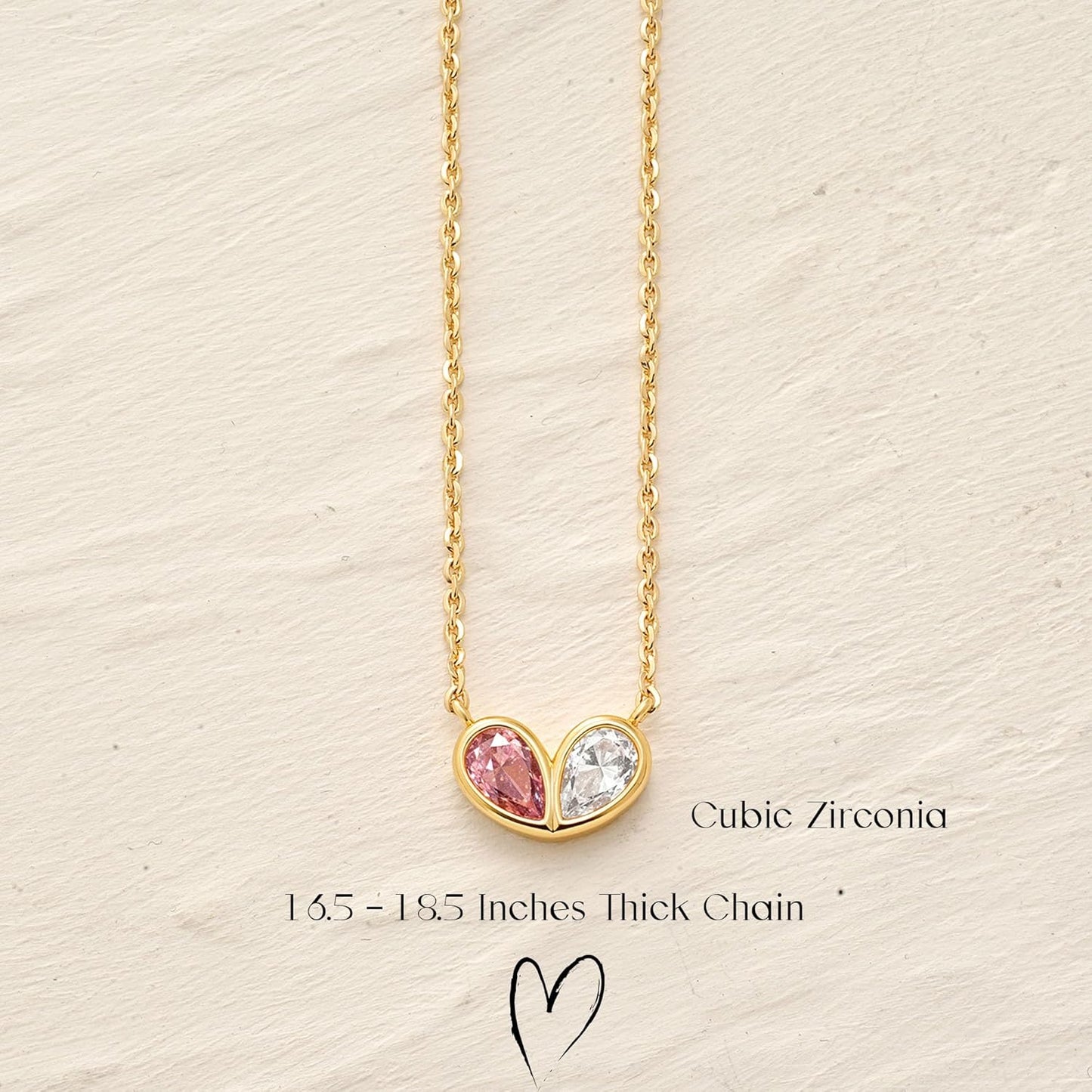 MYEARS Women Gold Necklace Heart Pendant Double Waterdrop Cubic Zirconia 14K Simple Dainty Chain Everyday Trendy Jewelry