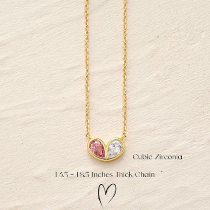 MYEARS Women Gold Necklace Heart Pendant Double Waterdrop Cubic Zirconia 14K Simple Dainty Chain Everyday Trendy Jewelry