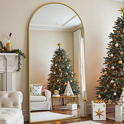 TinyTimes 64''x21'' Arched Full Length Mirror with Stand, Full Body Mirror, Mirrors Full Length Floor Freestanding, Wall Mounted Mirrors for Bedroom Living Room Cloakroom (Gold)