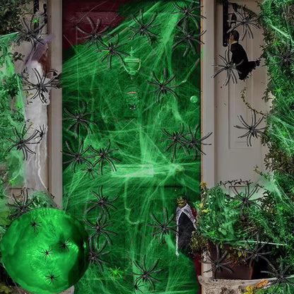 200Sqft Glow in The Dark Spider Web Halloween Spider Webs Decorations with 30 Extra Fake Spiders for Halloween Decor Indoor and Outdoor Haunted House Party Supplies