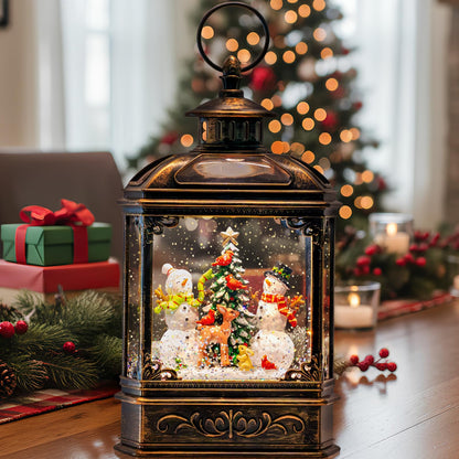 Christmas Snow Globes Christmas Water Lantern with Snowy Train Snowman, Music & 6H Timer, USB Lined/Battery Operated Lighted Lanterns for Xmas Festival Decoration Gifts