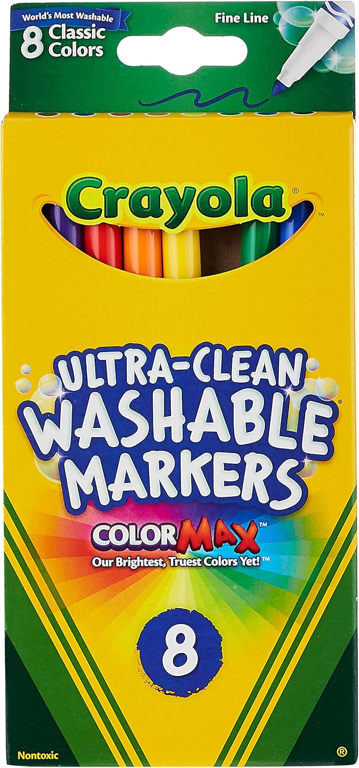 Crayola Ultra-Clean Washable Markers, Color Max, Fine Line Classic Colors 8 Ea