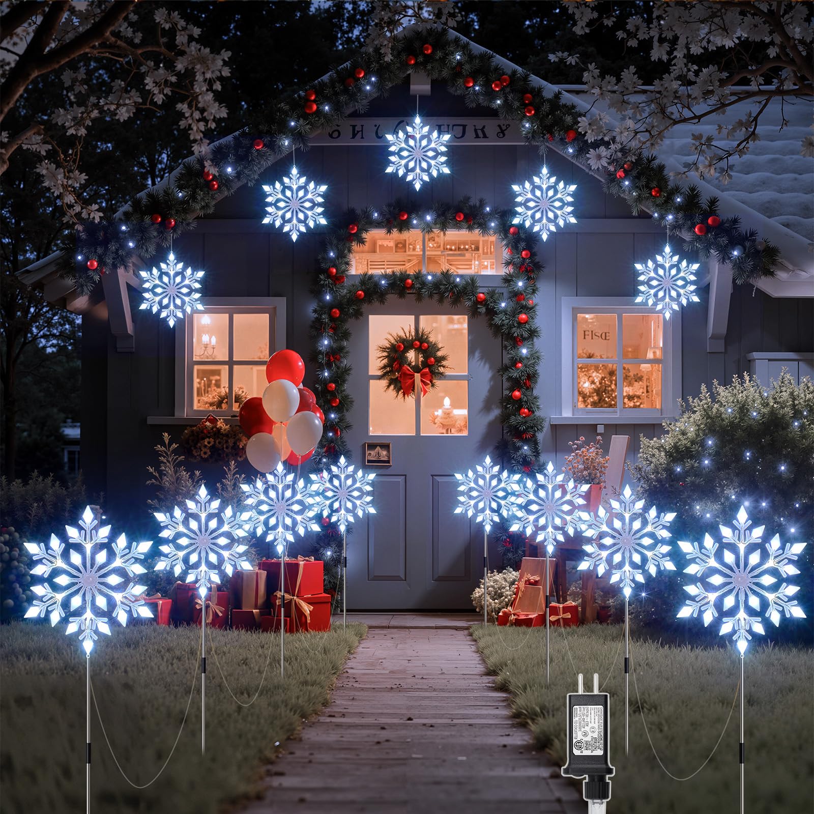 Brightown Snowflake Lights Outdoor, 10 Large Snowflake Christmas Pathway Lights, Christmas Decorations Outside Yard Sidewalk Walkway Driveway Marker Stake, White