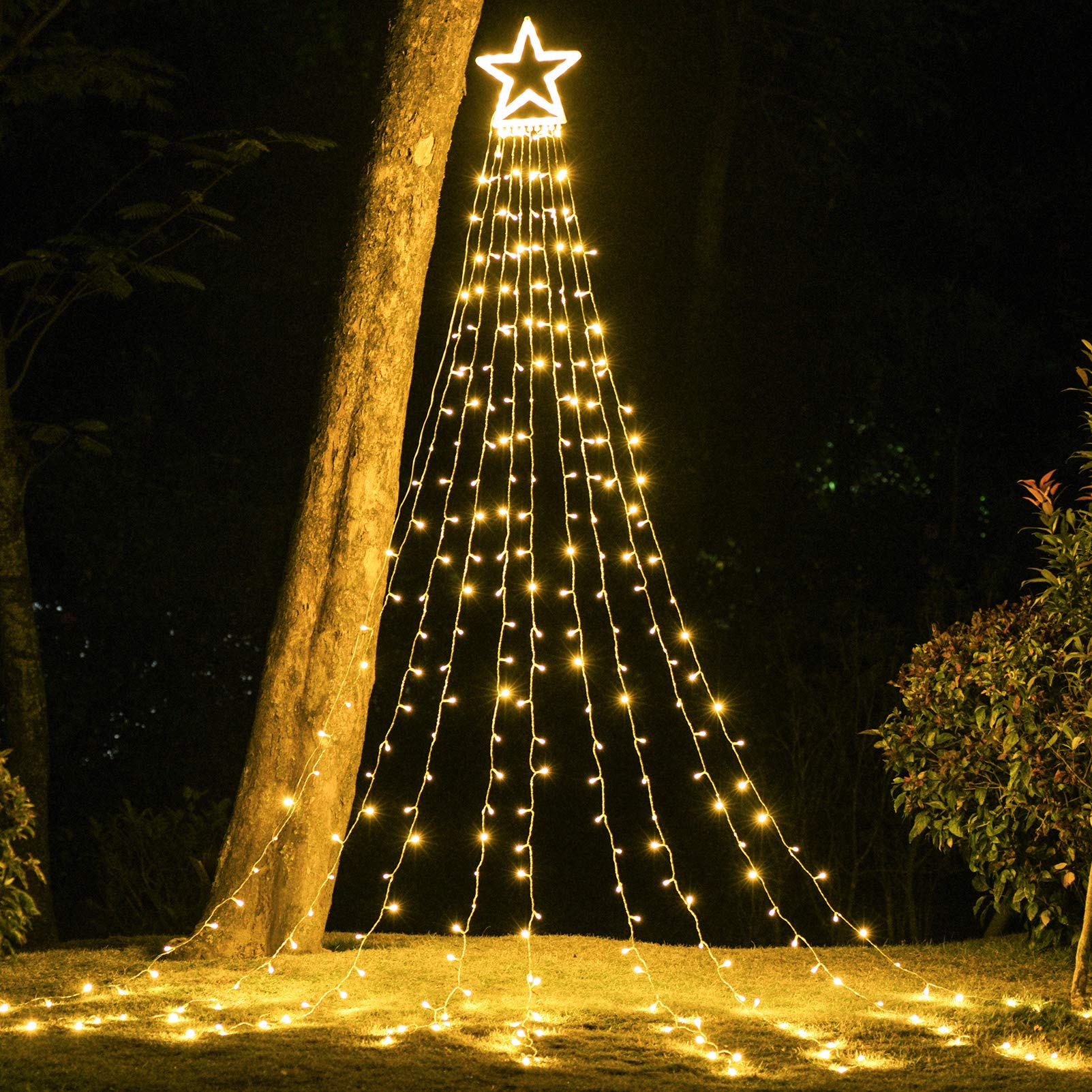 PUHONG Christmas Decoration Outdoor Star String Lights, 16.4Ft Christmas Tree Toppers Lights 320 LED 8 Modes with 12" Lighted Star for Halloween Christmas New Year Holiday Birthday (Multicolored)