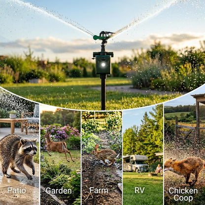 Motion Activated Sprinkler Deer Repellent Devices with Flashing Light, Solar Powerd Cat Repellent Outdoor with Motion Sensor - Keep Rabbits Shunks Dog Raccoons Birds Away from Lawn and Garden