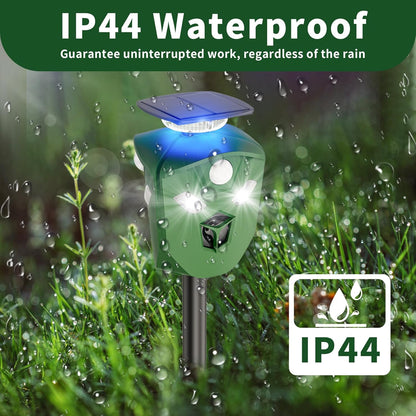 Solar Ultrasonic Animal Repeller Outdoor, 360° All Round Cat Deterrent Outdoor with 6 Flashing Lights and 3 PIR Sensors, Deer Repellent for Repelling Snakes, Raccoons, Cats, Dogs, Rabbits