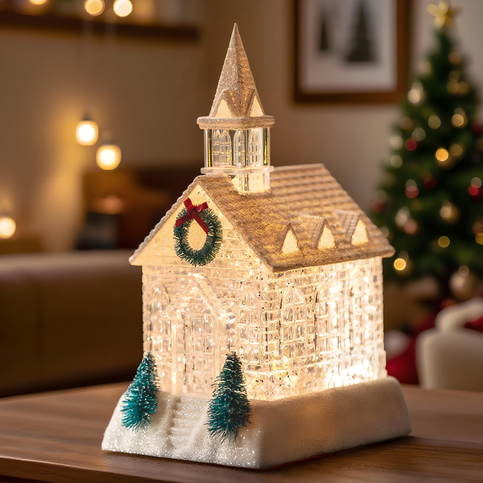 Christmas Snow Globe Swirling Glittering Nativity Scene with Music, USB Lined/Battery Operated Lighted Water Lantern for Christmas Festival Decoration Gifts