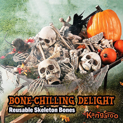Kangaroo Halloween Skeleton Decor Bones 30 Pieces Bulk - Large Bag of Plastic Bones for Outdoor Yard Decoration - Scary Graveyard Fake Skulls and Bones