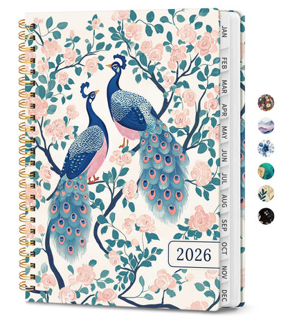 Hardcover 2026 Planner, Weekly and Monthly Calendar, Jan - Dec 2026 Planner Book with Tabs for Women, Inner Pocket, Spiral Bound, Perfect for Office/Home/School Supplies, Petals, A5, 6.3" x 8.5"