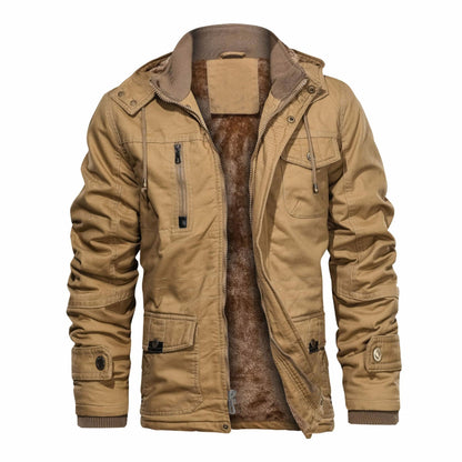 CHEXPEL Men's Thick Winter Jackets with Hood, Fleece Lining, Cotton Military Work Jackets with Cargo Pockets, Outwear