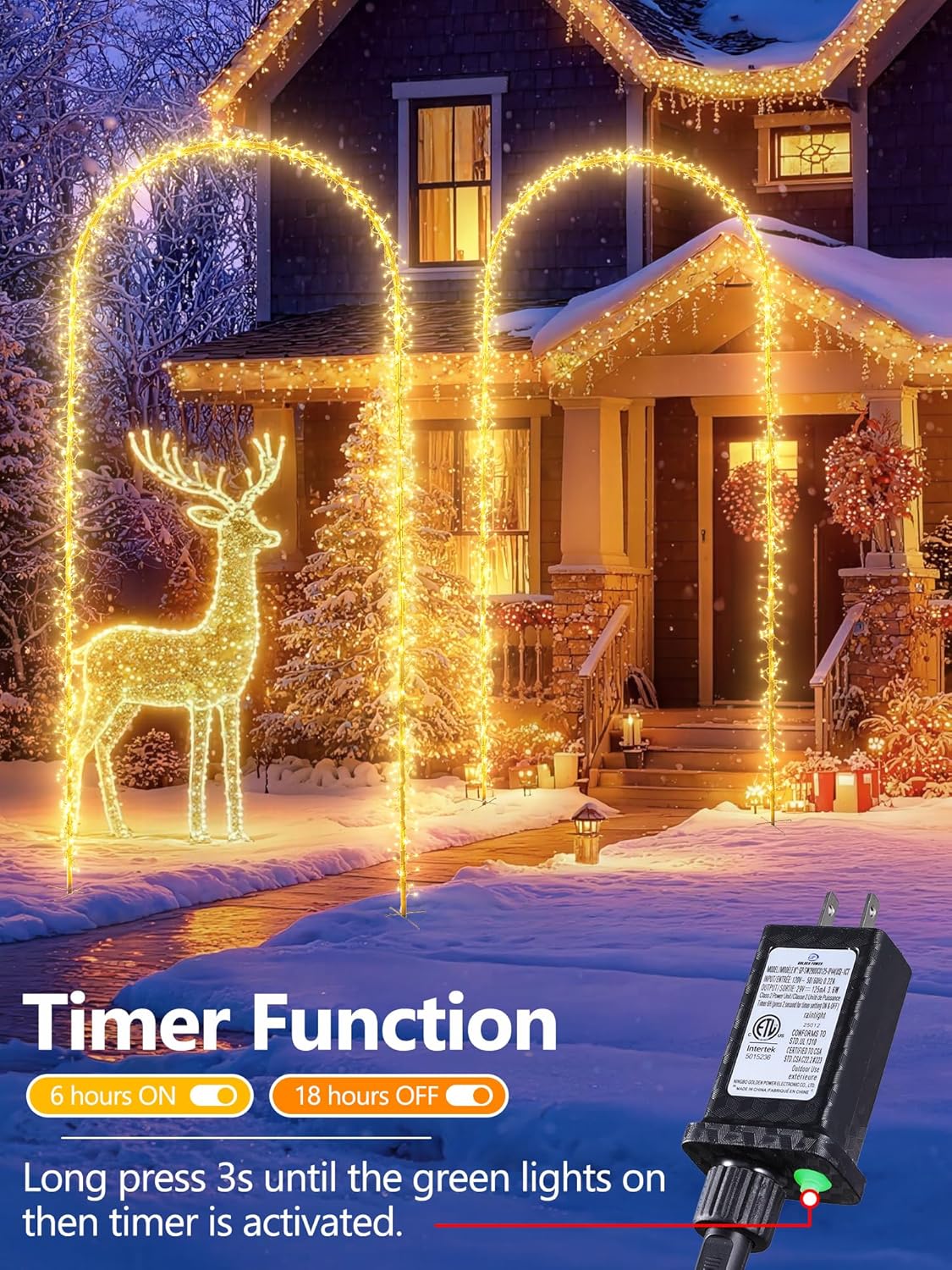 Flacchi Christmas Decoration Outdoor Arch Lights - 7.5FT 360LED Waterproof String Lights with Timer, 8 Modes for Holiday Party,Wedding, Garden, Patio (Warm White)
