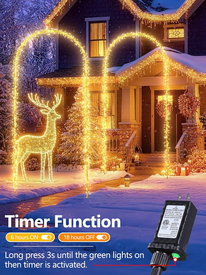 Flacchi Christmas Decoration Outdoor Arch Lights - 7.5FT 360LED Waterproof String Lights with Timer, 8 Modes for Holiday Party,Wedding, Garden, Patio (Warm White)