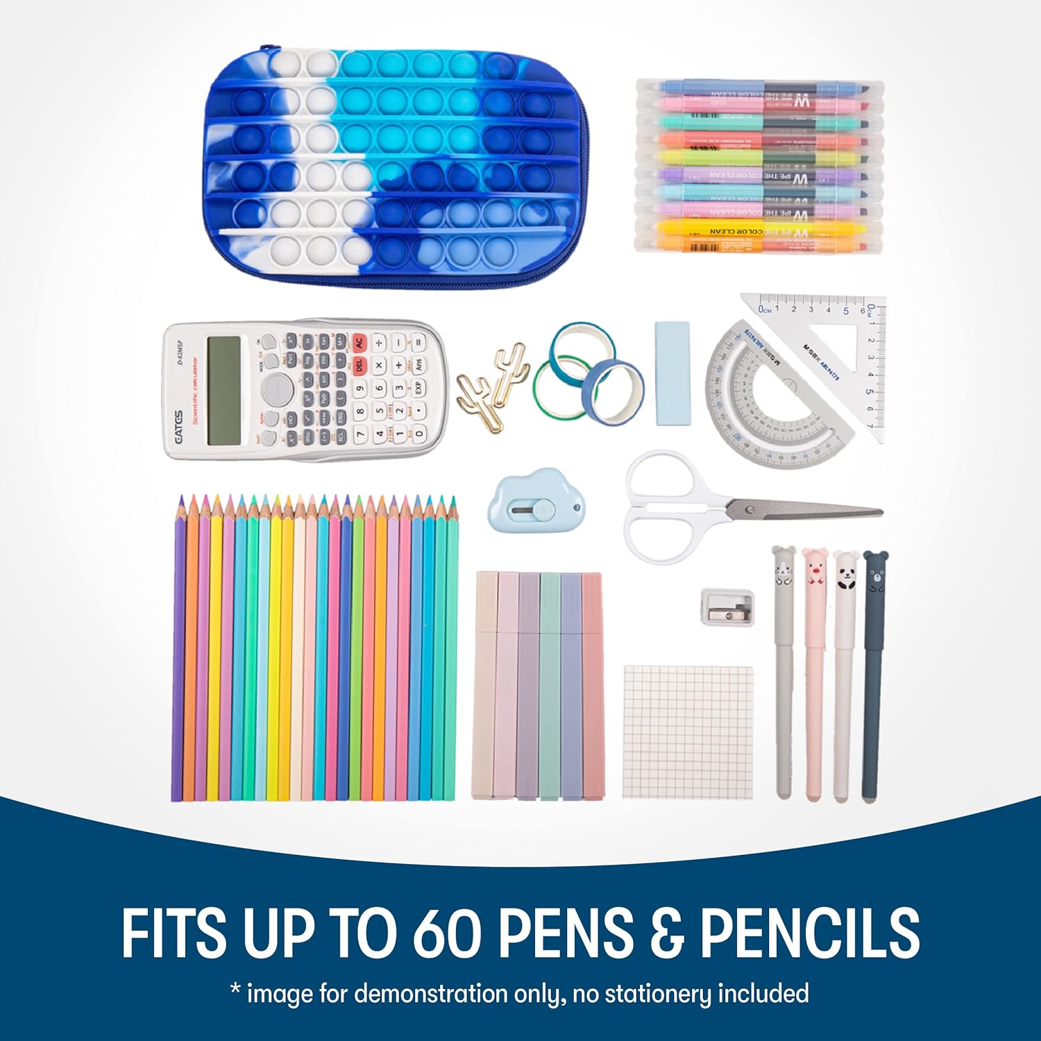 ZIPIT POP Pencil Box for Boys | Fidget Toy | Silicon Sensory Push It Case | Large Capacity Pencil Case (Blue)