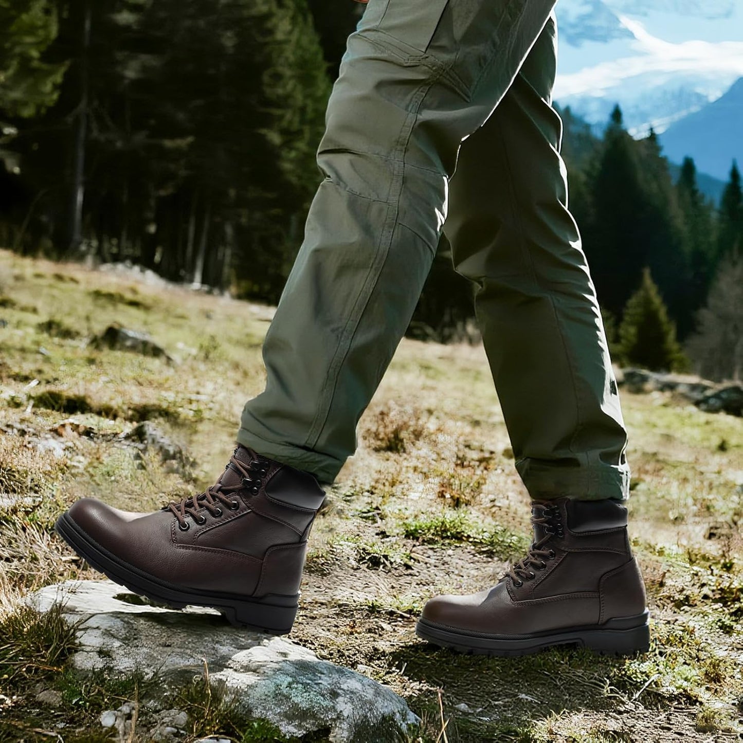 ANJOUFEMME Men's Winter Hiking Boots Waterproof, Anti-Slip Outdoor Climbing Warm Work Trekking Shoes for Men