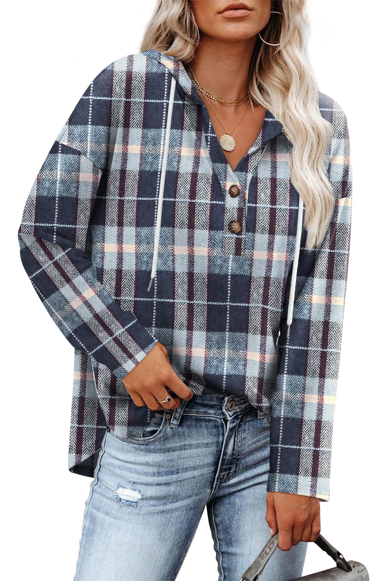 RUMIA Womens Tops V Neck Button Sweatshirt for Women Pullover Long SLeeve Shirts Fall Outfits 2025 Loose Fit S-3XL