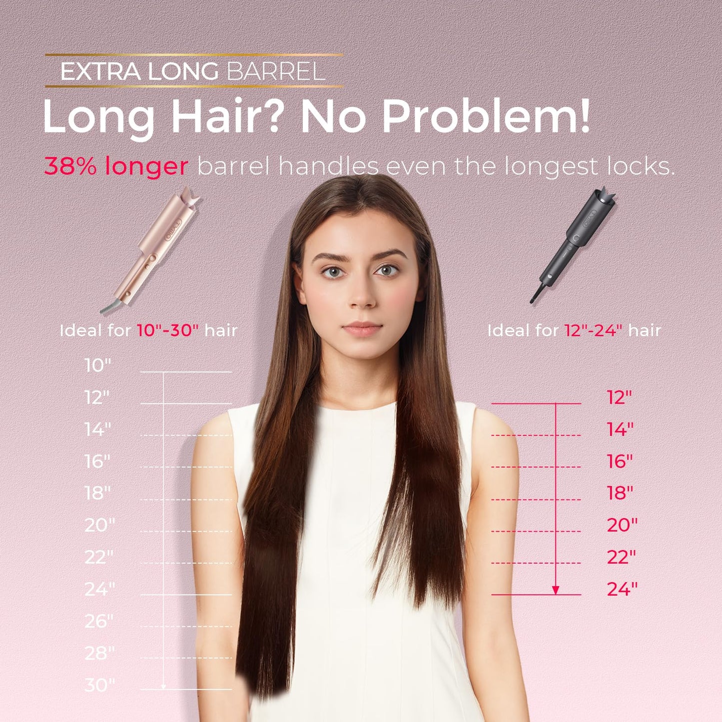 Upgraded Automatic Rotating Curling Iron - TYMO CurlPro Plus Long Barrel Curling Wand for Long Hair, Ceramic Hair Curler for Women, Anti-Scald, Tangle-Free, 600M Ionic, Dual Voltage, Gold, 1 Inch