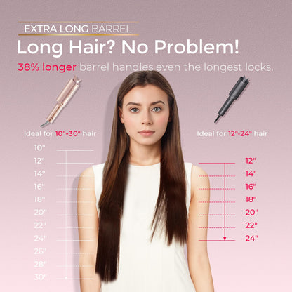 Upgraded Automatic Rotating Curling Iron - TYMO CurlPro Plus Long Barrel Curling Wand for Long Hair, Ceramic Hair Curler for Women, Anti-Scald, Tangle-Free, 600M Ionic, Dual Voltage, Gold, 1 Inch