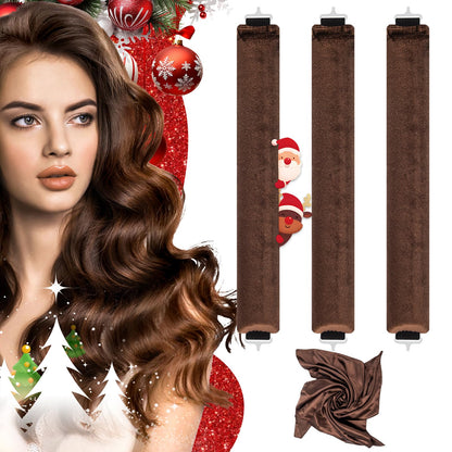 Heatless Curlers, Heatless Curls Overnight Set for Women, Soft Hair Curlers to Sleep In, Jumbo No Heat Hair Curlers Set with Headscarf and Hook for Long Hair (DarkBrown, 4 Packs)