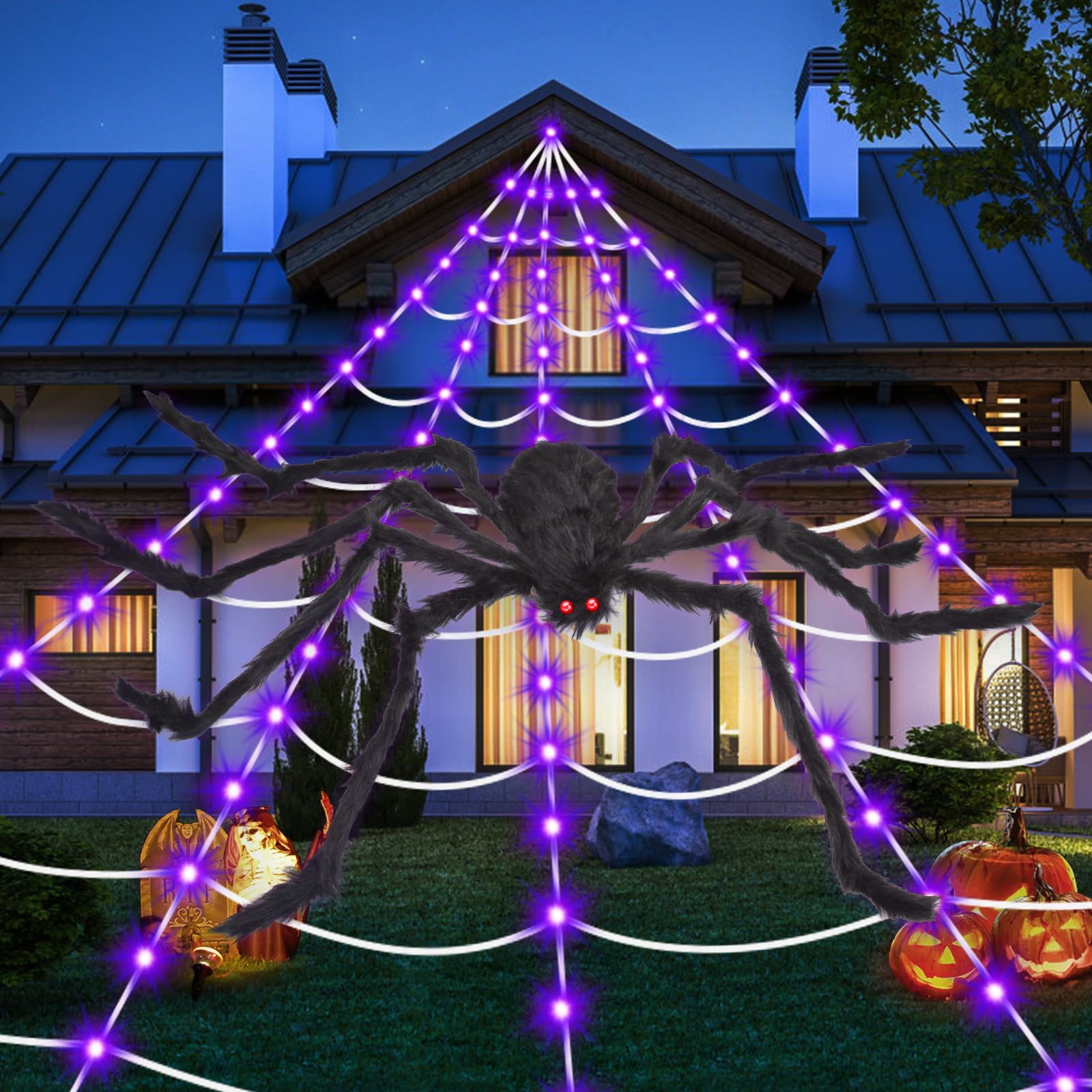 OCATO 200" Halloween Spider Web + 59" Giant Spider Decorations Fake Spiders with Triangular Huge Spiders Web for Indoor Outdoor Halloween Decorations Yard Home Costumes Parties Haunted House Décor