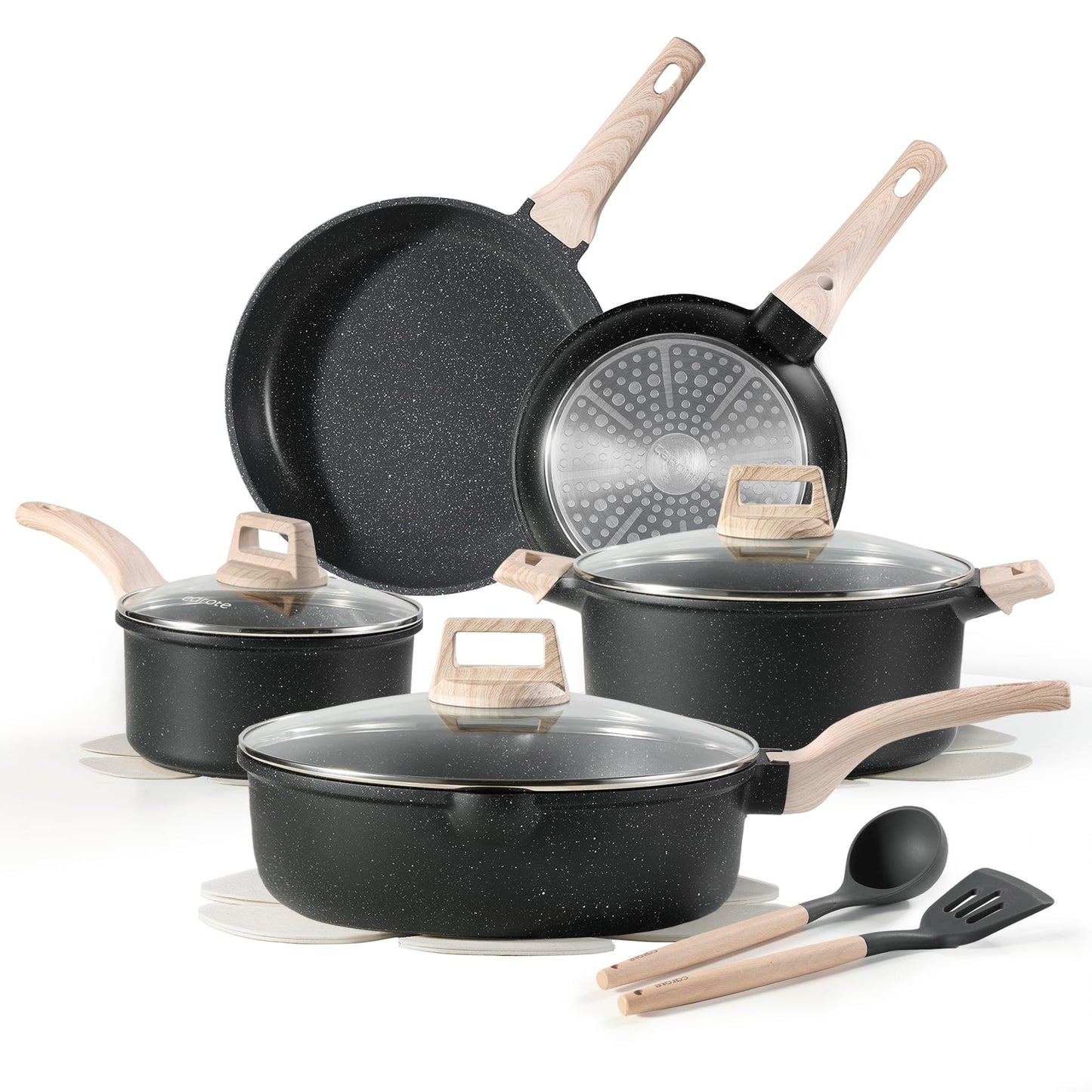 CAROTE 14 Pcs Pots and Pans Set Nonstick,Cookware Set Kitchen Cooking Set with Utensil and Pan Protectors