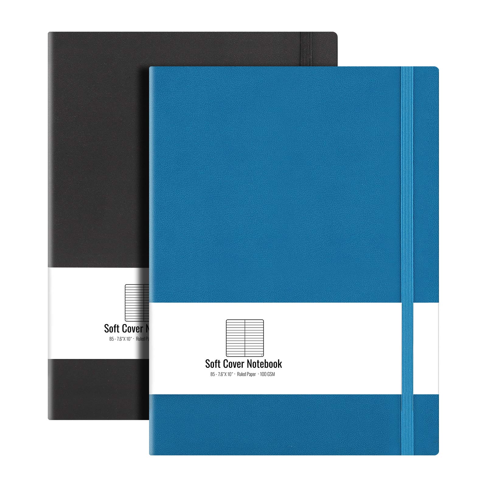 B5 College Ruled Notebook Softcover Journals(2-Pack)- AHGXG Large Composition Notebook 7.6 x 10 inch with Thick 100gsm Lined Paper, Total 408 Numbered Pages, Black Black