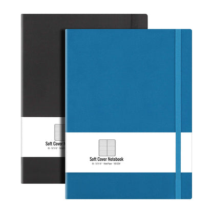B5 College Ruled Notebook Softcover Journals(2-Pack)- AHGXG Large Composition Notebook 7.6 x 10 inch with Thick 100gsm Lined Paper, Total 408 Numbered Pages, Black Black