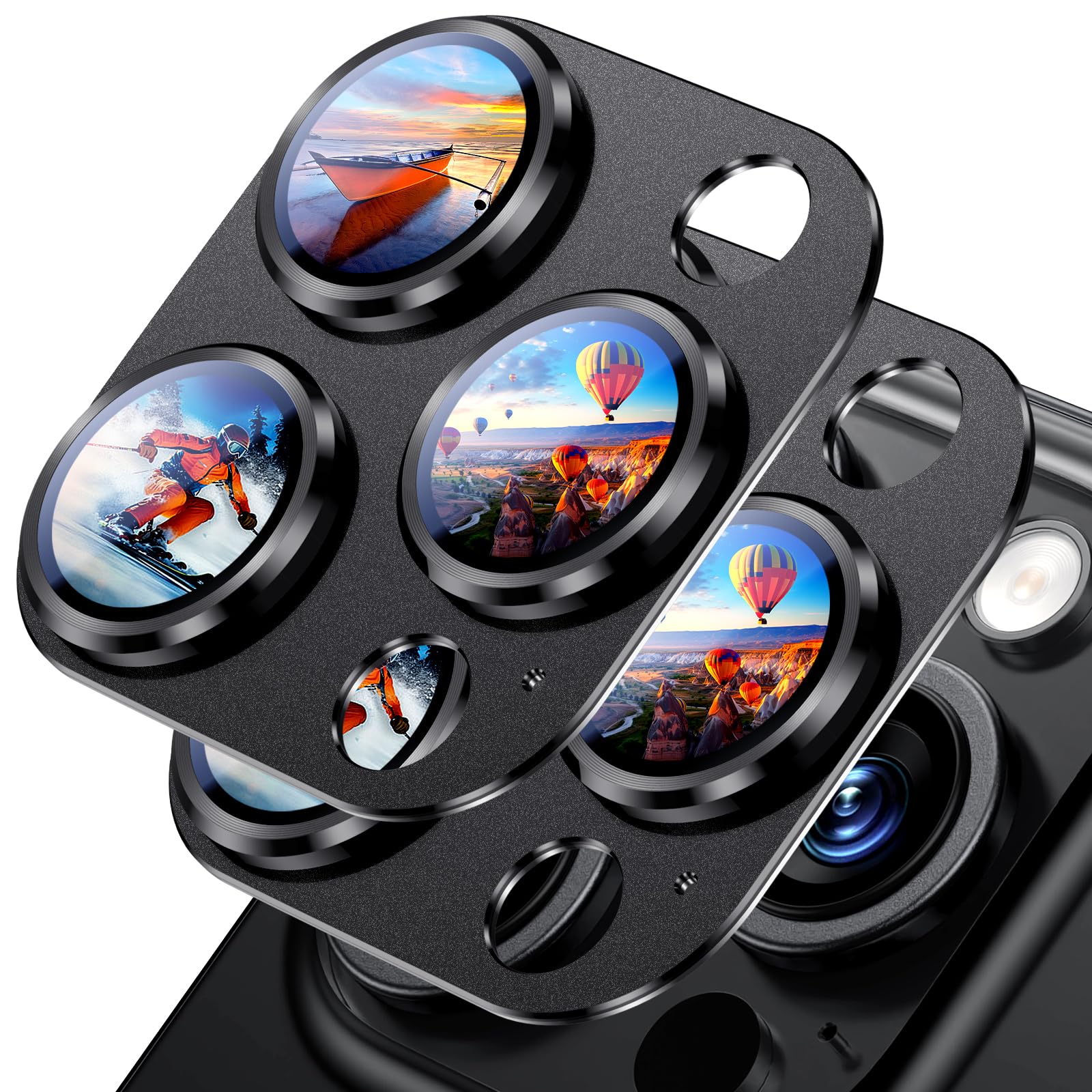 Uyiton Compatible with iPhone 17 Pro Max Camera Lens Protector - [Not Easy to Break][Strong Adsorption][Case-Friendly] Metal Tempered Glass Rear Camera Screen Cover - Deep Blue