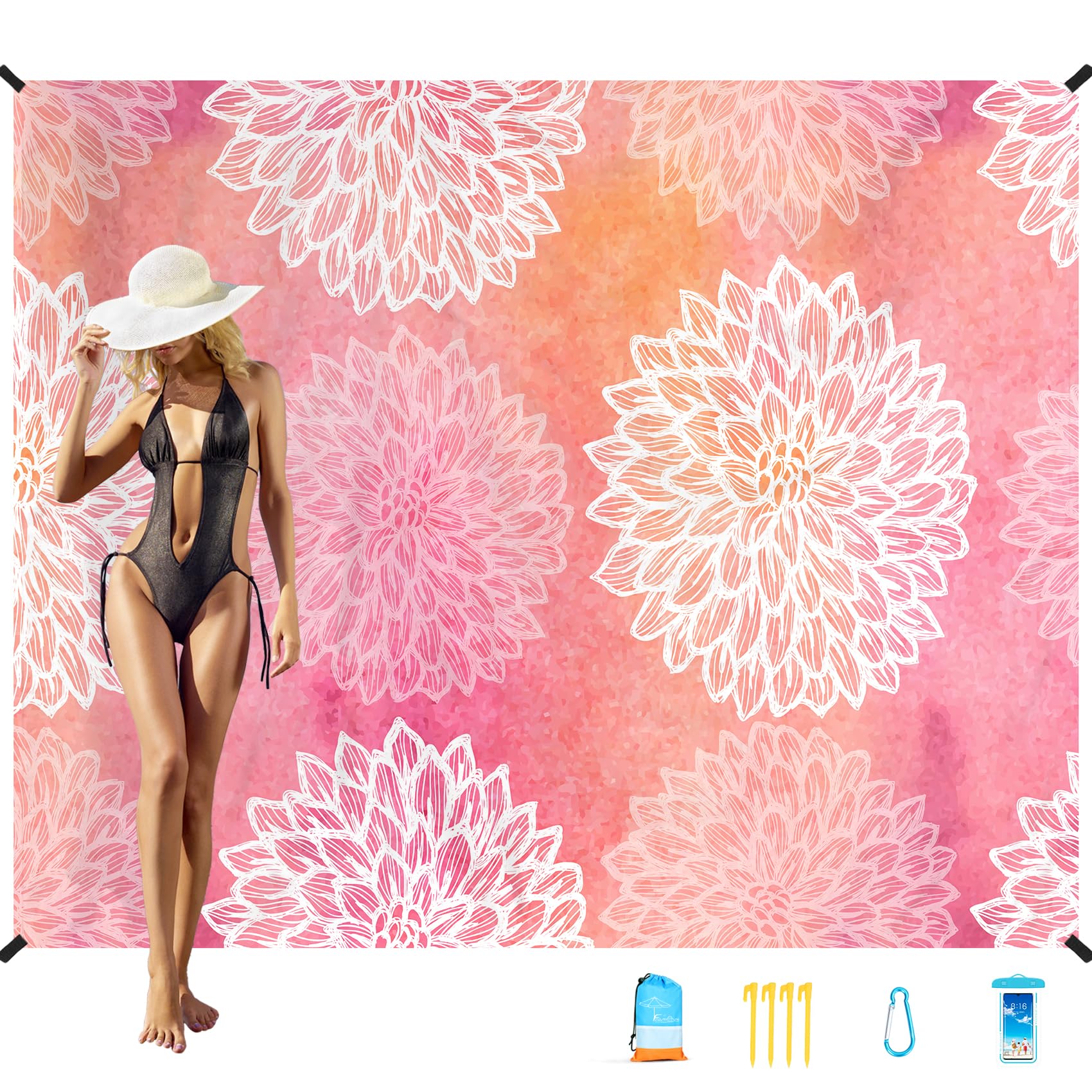 Beach Blanket Oversized Extra Large 78" X 81",Waterproof Sandproof Beach Blanket 1-7 Adults Lightweight Durable for Travel Camping Hiking Picnic