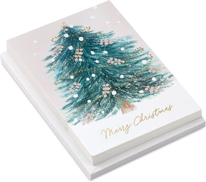 Hallmark Blush Pink Holiday Boxed Cards (16 Cards and 16 Envelopes) Gold and Pink Artistic Tree, Merry Christmas