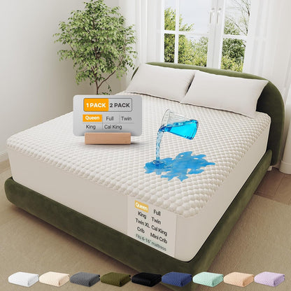 OhGeni 100% Waterproof Mattress Protector, Queen Size Mattress Pad, Fits 6"-20" Mattresses with Deep Pocket, Cooling, Breathable Fitted Sheets, Soft Bed Cover, Noiseless, Machine Washable