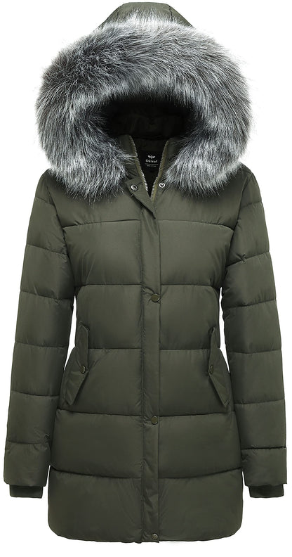 GGleaf Women's Winter Thicken Puffer Coat Warm Snow Jacket with Fur Removable Hood